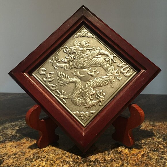 Vintage Royal Selangor Pewter Chinese Dragon Art Plaque - Picture 1 of 12